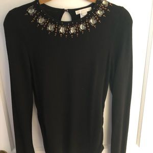Jewel collar black sweater